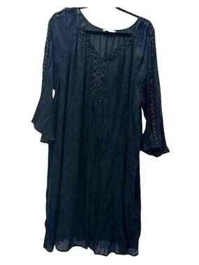 Black Indigo Rose Crochet Accent Tunic Dress 3X Womens Flowy Boho Style